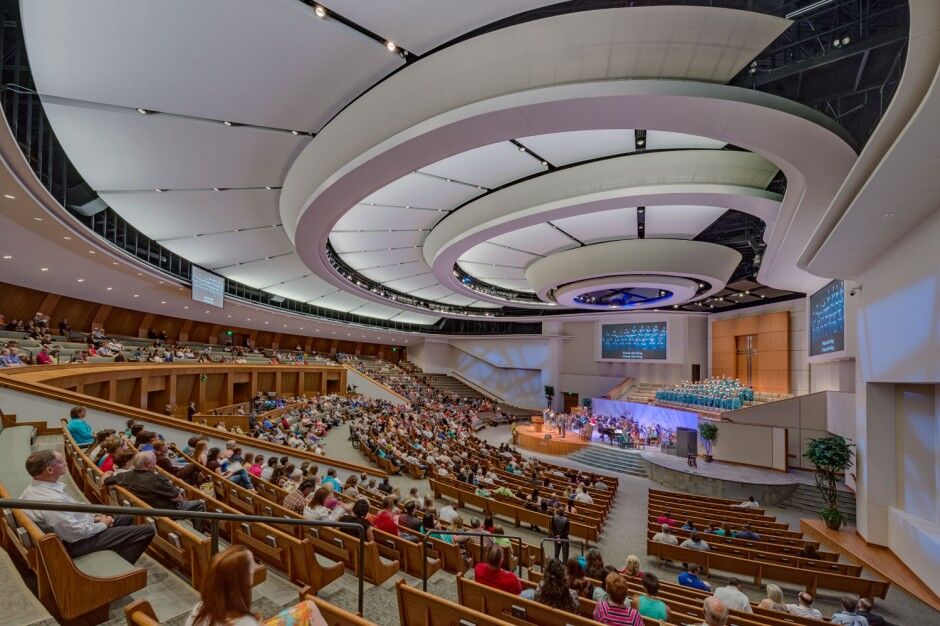 Full sanctuary during a worship service, the kind of space evaluated in a church security assessment