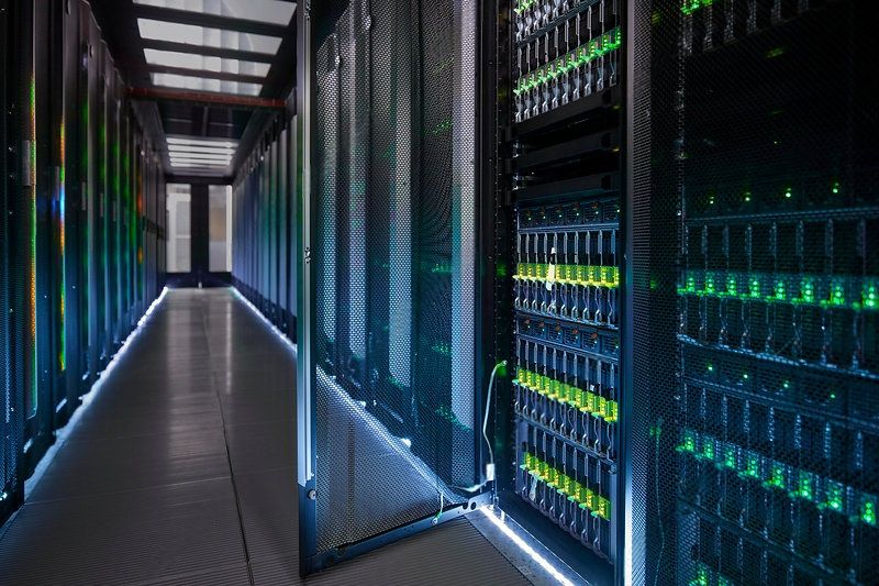 Server room corridor illustrating the restricted areas covered by data center security standards